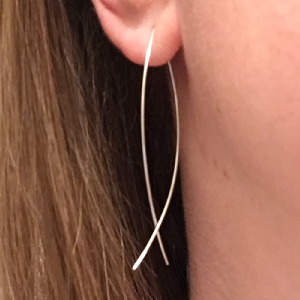 Silver Fish Shape Threader Wire Hoop Earrings New